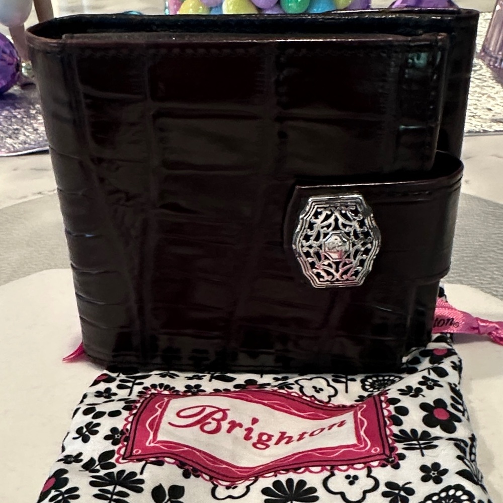 Brighton Dark Brown  & black Croc-Embossed Wallet with Silver Accent